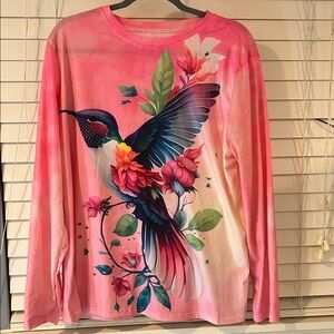 SHEIN Pink Hummingbird Long Sleeve Tee